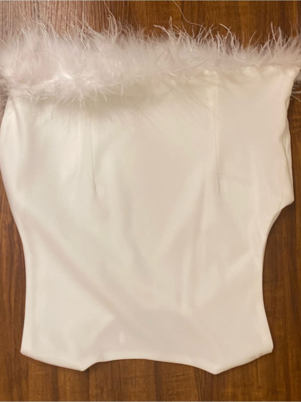 White Feather Trim Two-Piece Set - Crop Top & Flared Pants - Picture 5 of 6